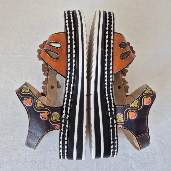 L'Artiste Spring Step Laga Leather Floral Ornament Platform Sandal Open Toe - Picture 11 of 15